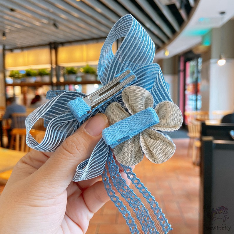 Bộ 2 kẹp tóc đính nơ ren và trang trí nhân vật hoạt hình xinh xắn đáng yêu cho bé gái