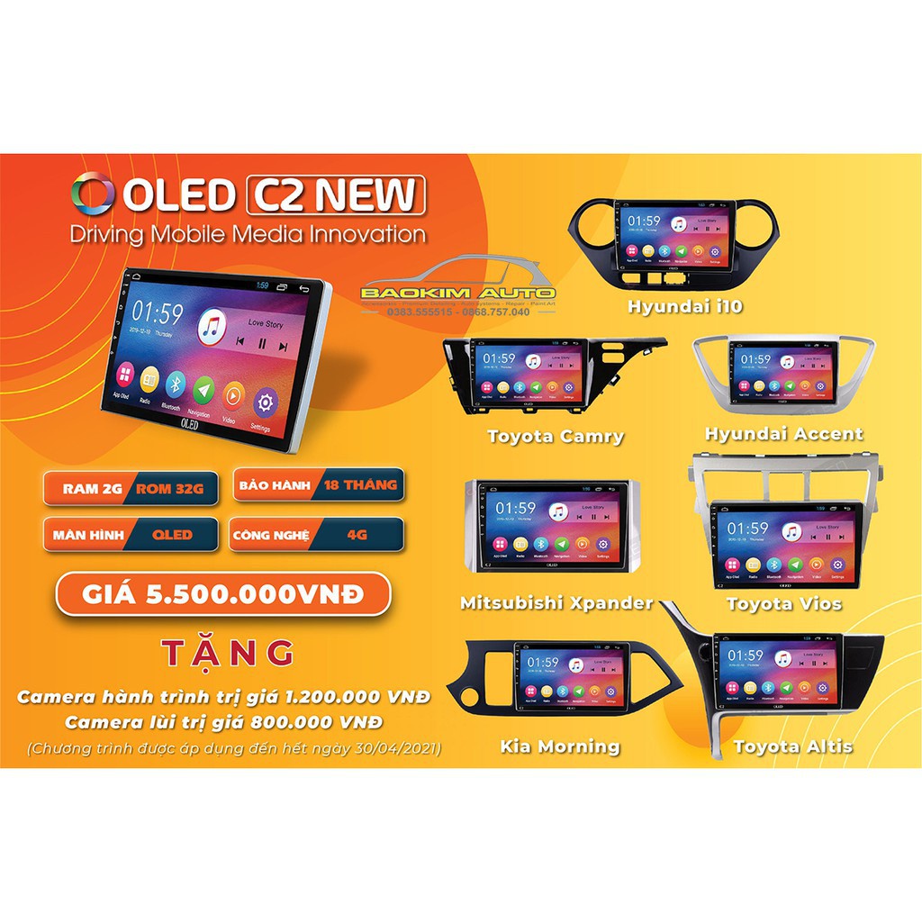 Màn hình Android OLED C2 Chính hãng, RAM 2G, ROM 32G chip 4 nhân, gắn sim 4G, ra lệnh giọng nói AI, model mới nhất