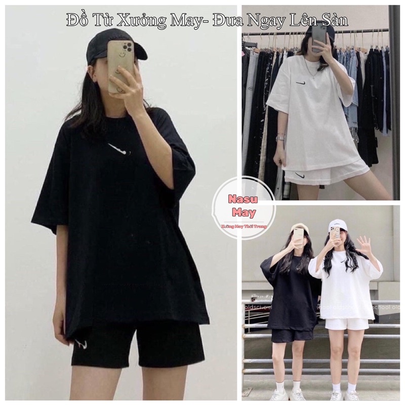 Set Đồ, Đồ Bộ Áo Thun Kèm Quần Dấu Tick Đen Trắng Form Rộng