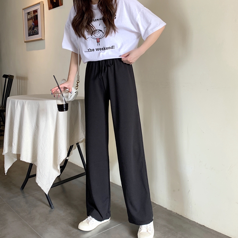 SUXI Quần ống rộng lưng cao theo phong cách Hàn Quốc retro năng động