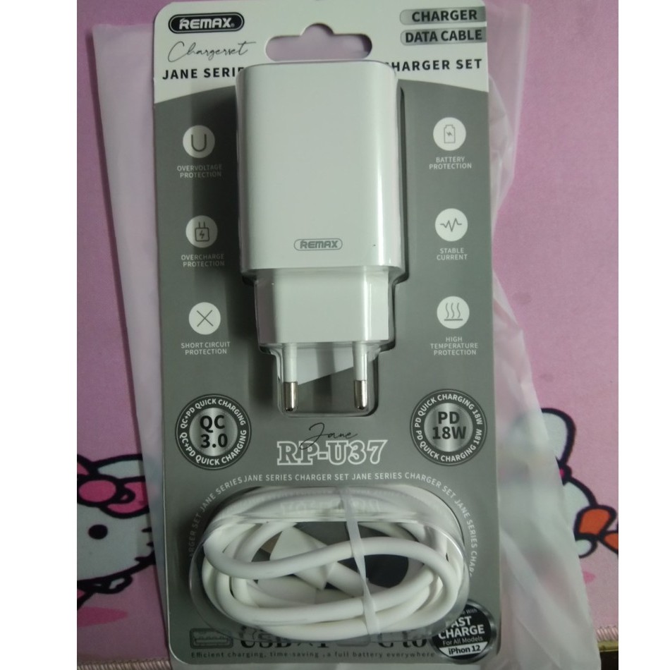 Sạc nhanh Remax RP-U37 2 cổng USB tích hợp QC 3.0 và PD 18W (Sạc nhanh cho iPhone)