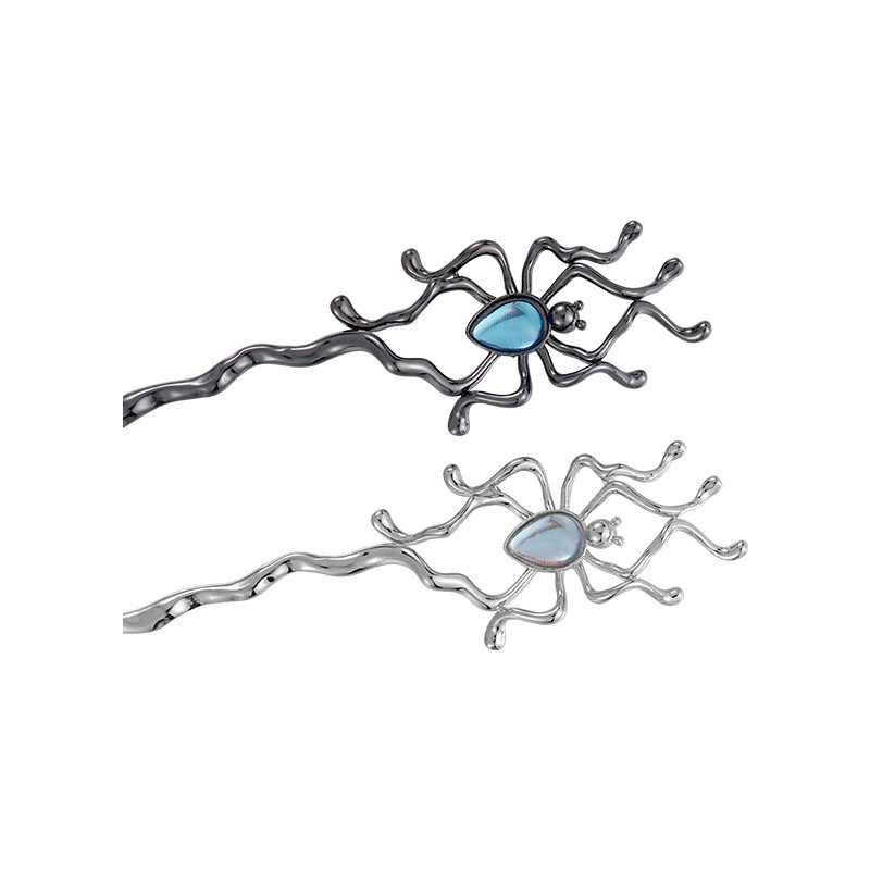 Kẹp Tóc Kim Loại Hình Nhện Đính Đá Mặt Trăng Phong Cách punk hip hop Hiện Đại