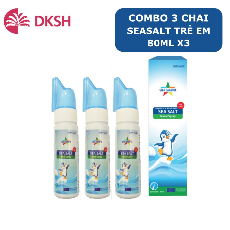 Bộ 3 Dung dịch vệ sinh mũi cho trẻ em sea salt TE STAR DANAPHA 80ML/Chai