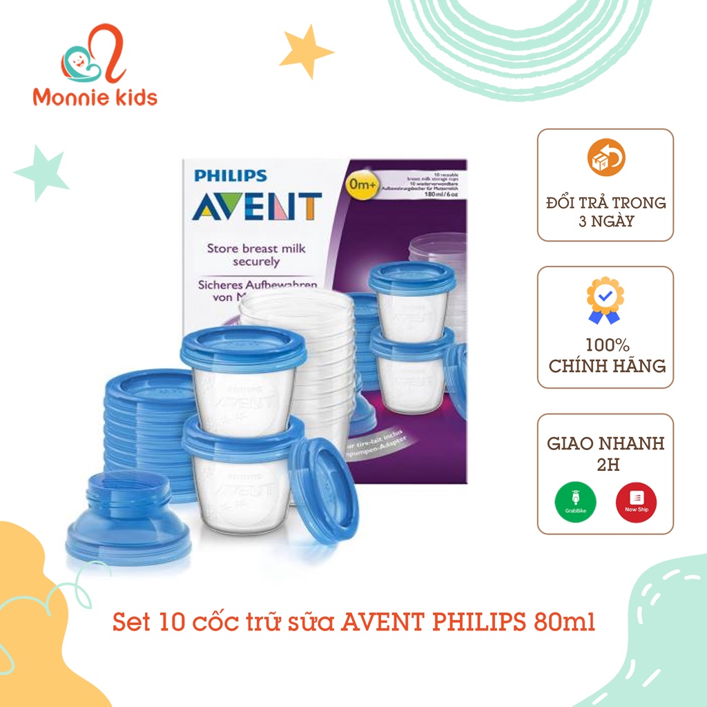 Set 10 cốc trữ sữa AVENT PHILIPS 80ml (Kèm cổ nối bình)