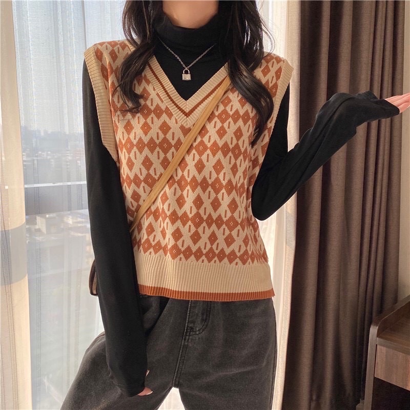 áo len gile len dệt kim họa tiết