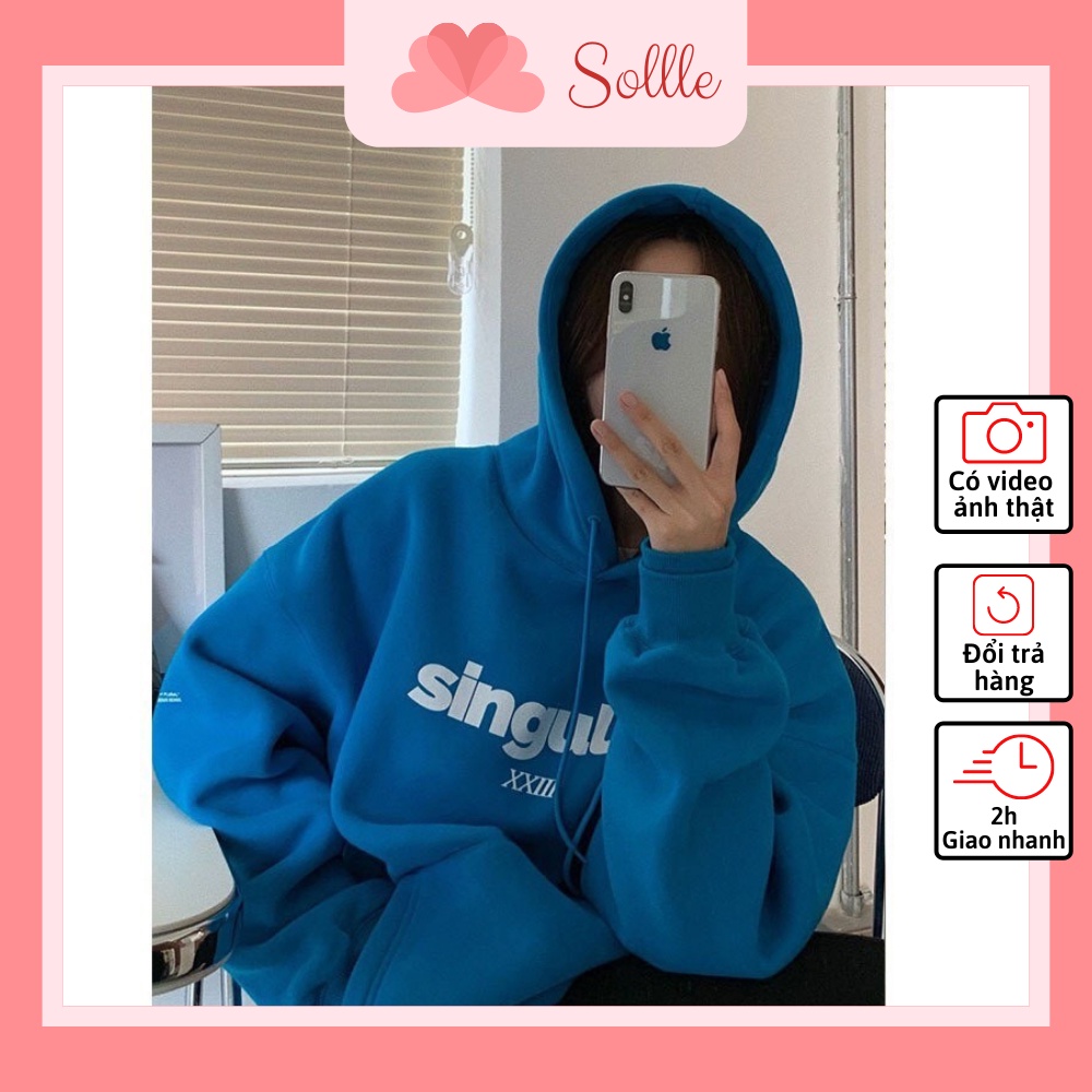 Áo hoodie trơn form rộng unisex nỉ bông dày ấm in chữ SINGULAR nhiều màu basic Hàn Quốc Sollle