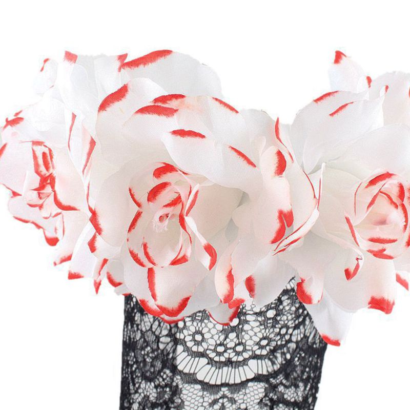 Vòng Hoa Hồng Màu Đen Phối Mạng Che Mặt Hóa Trang Ngày Halloween