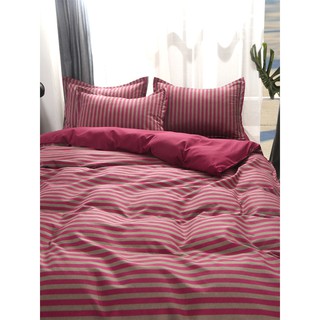 set chăn ga gối poly cotton nhập mẫu kẻ đỏ