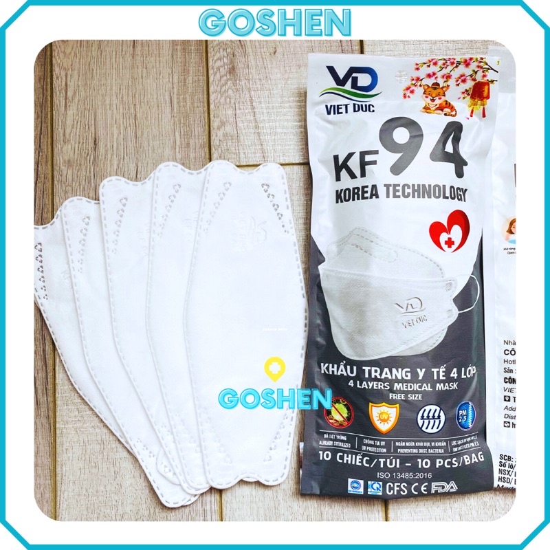 Set 1 bịch/10 cái KF94 Việt Đức chất lượng cao, chống bụi kháng khuẩn theo tiêu chuẩn KF94