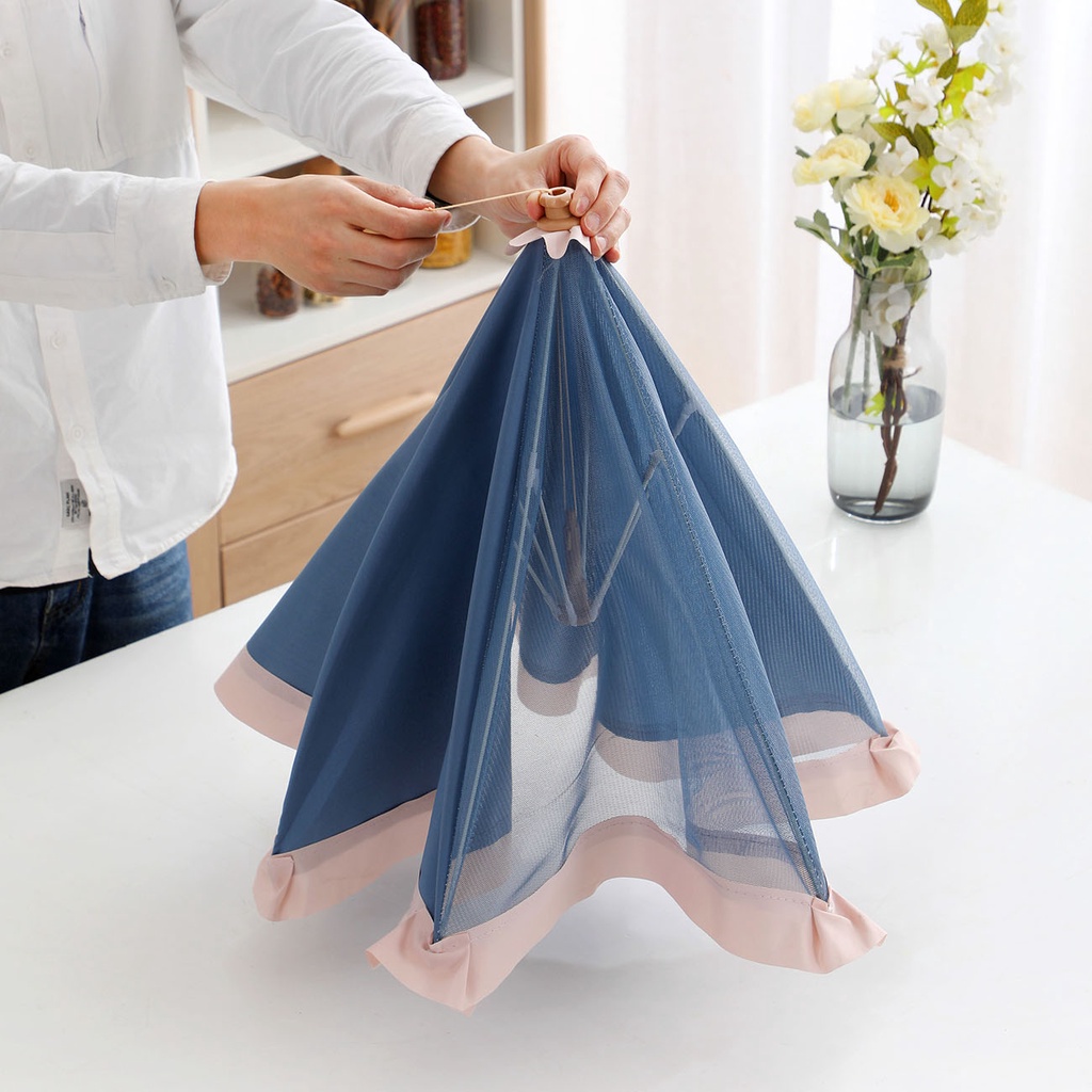 Màn lưới chống ruồi che đĩa thức ăn họa tiết hoa thoáng khí có thể tháo rời và gấp gọn