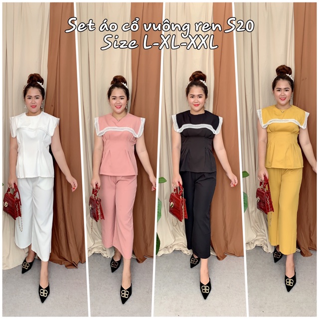 Bigsize Set áo cổ vuông ren S20