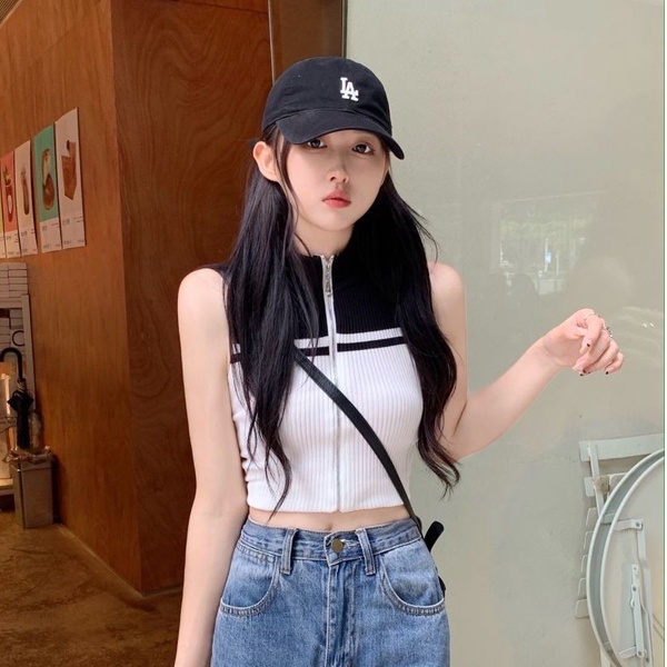 【Hana and Alice】Áo Cardigan Dệt Kim Sát Nách Hở Eo Dễ Phối Đồ