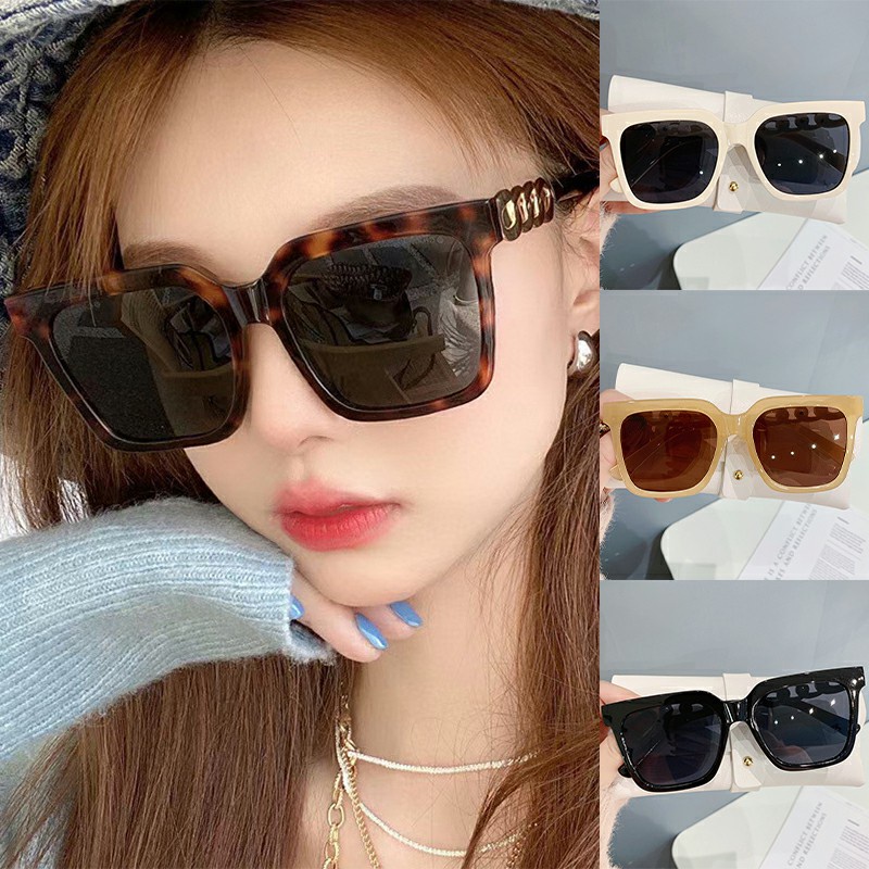 ✨✨Kính Mát Gọng Vuông Lớn Phối Dây Xích Phong Cách Cổ Điển Thời Trang Cho Nữ