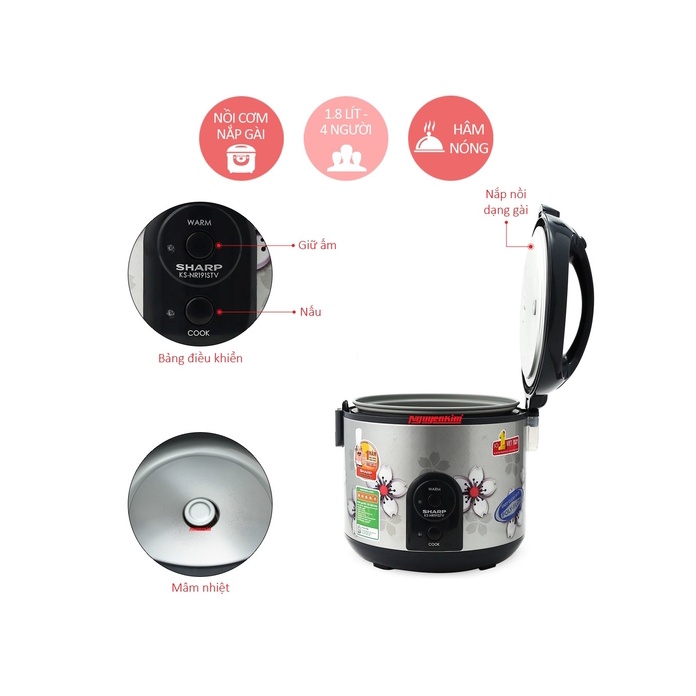 Nồi cơm điện Sharp 1.8 lít KS-NR191STV-Chính Hãng Mới 100%- SX Thailan,Công suất 700 W