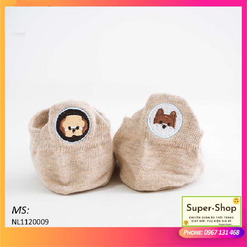 TẤT NỮ COTTON CAO CẤP CỔ NGẮN, GÓT HỌA TIẾT CUTE, MÀU ĐỒNG NHẤT [Super-Shop]