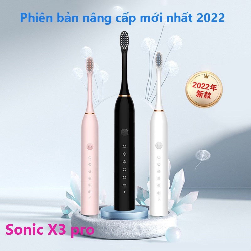 Bàn chải điện Sonic X3 sợi Dupont, bàn chải điện đánh răng tự động 6 chế độ công nghệ chống nước IPX7