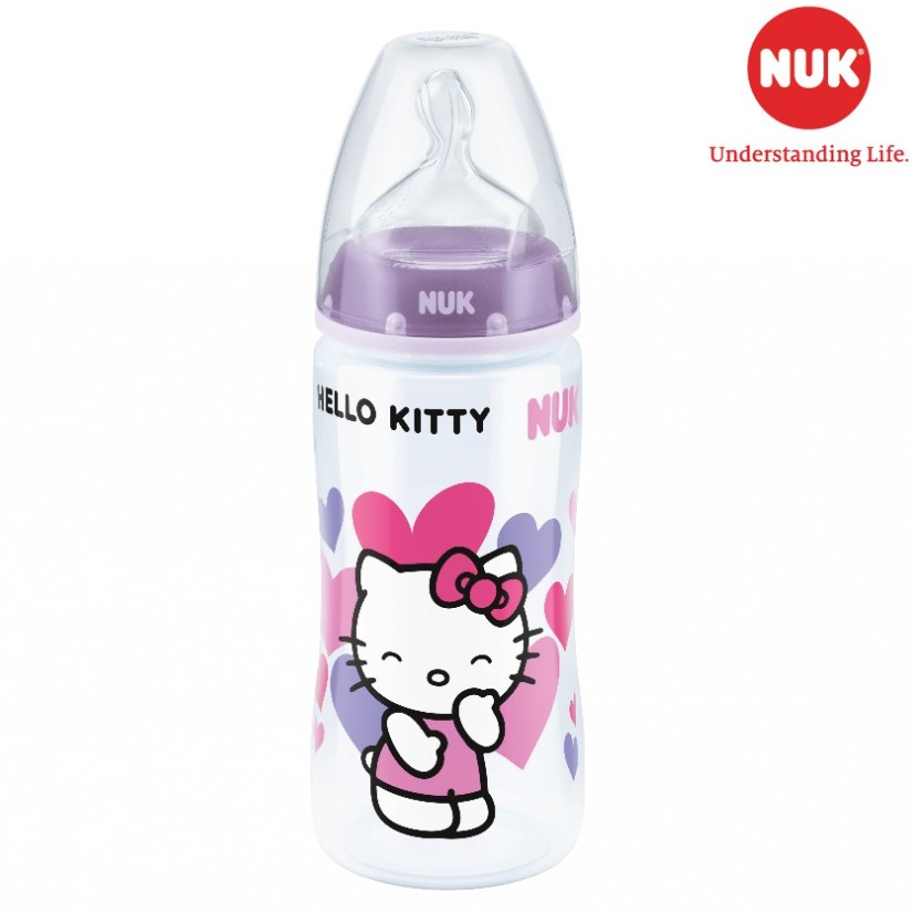 Bình sữa NUK Hello Kitty Premium choice+ nhựa PP cao cấp núm ti chỉnh nha 150ml, 300ml