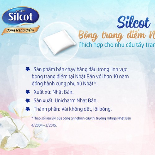 Bông tẩy trang Silcot Nhật Bản Hộp 82 miếng cao cấp - Bông Silcot Unicharm