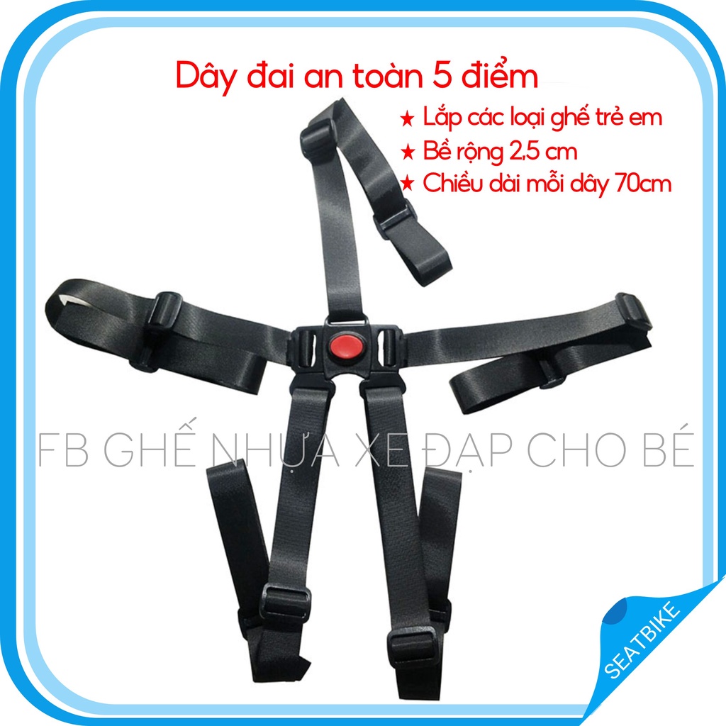 Dây an toàn 5 điểm Dây lắp trên các loại ghế xe đạp, ghế ăn, ghế ngồi ô tô hoặc xe máy, tháo lắp tiện lợi - Khóa bấm giữ