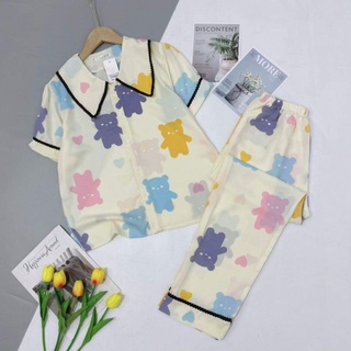 Pijama nữ lụa mango tay cộc quần dài cổ sen siêu thanh lịch