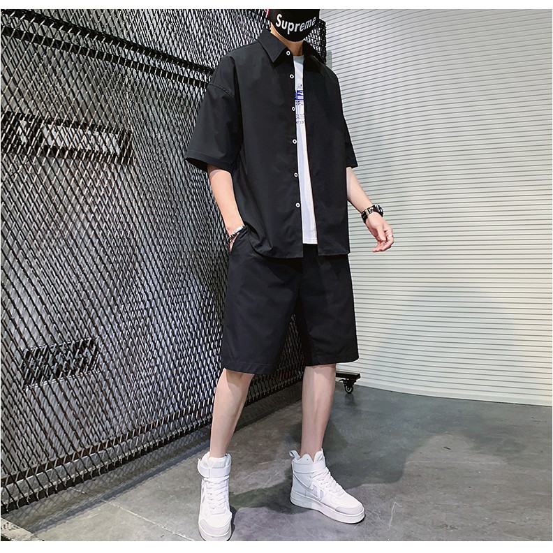 Bộ Đồ Nam Tay Ngắn Áo Kiểu Sơ Mi Basic Quần Short Có Túi Kiểu Dáng Trẻ Trung Thời Trang MixxStore QA NAM 071