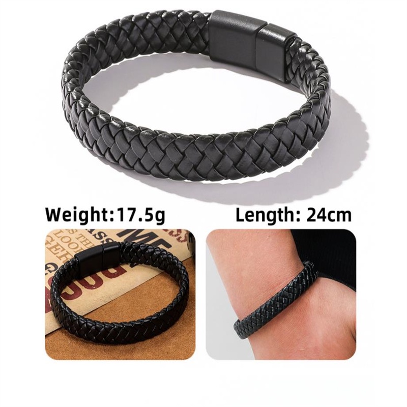 Vòng tay bện dây da PU màu đen/nâu khóa đơn giản