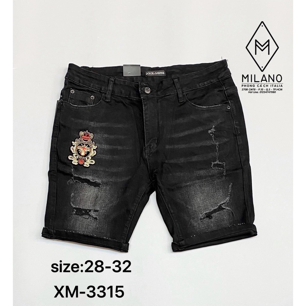 Quần short jean nam màu xám đậm in 3D vẩy sơn rách kiểu cách, chất bò co giãn dày dặn form regular 3075