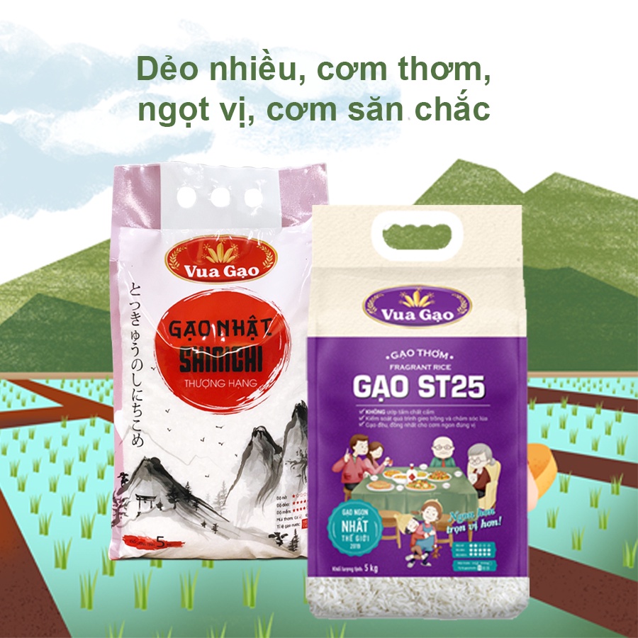 [MUA 3 TẶNG 25K] Combo Gạo ST25 Và Gạo Nhật Shinichi - Chính Hãng Vua Gạo - Túi 5kg (Cam kết date mới)