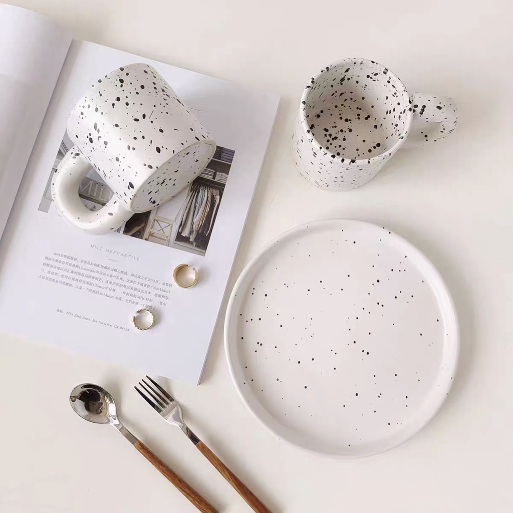 Cốc uống cafe, ly gốm sứ họa tiết đốm phong cách Hàn Quốc - cutam.homedecor