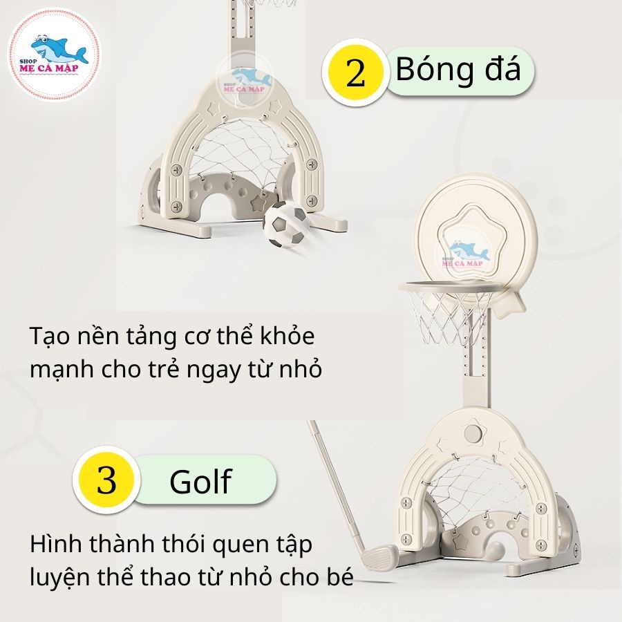 Đồ chơi bóng rổ PAKEY STAR cho bé đa chức năng, chơi Bóng đá Bóng rổ Golf sẵn 3 màu giúp phát triển chiều cao vượt bậc