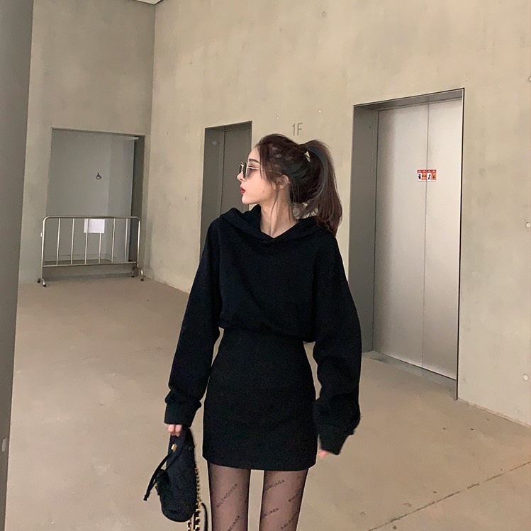 Đầm hoodie PERTY dệt kim phong cách Hàn Quốc thời trang mùa thu 2022 dành cho nữ