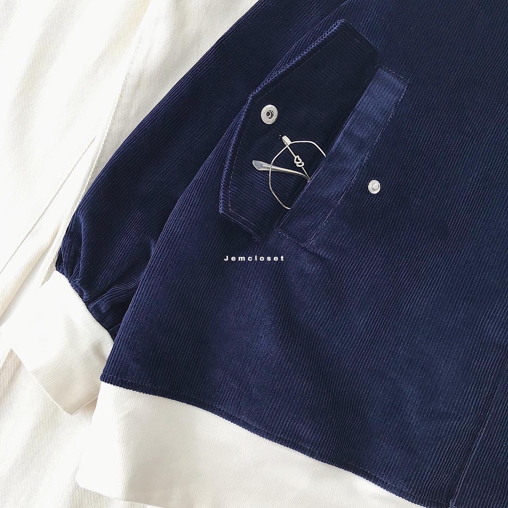 Áo Khoác Nữ Bomber Nhung Gân Áo Khoác Ngoài Form Rộng KADO Phong Cách Thời Trang Hàn Quốc Màu Xanh Than 10212