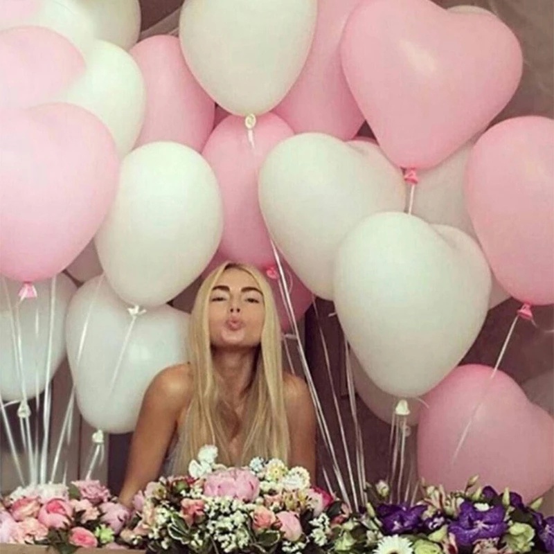 Set 50 Bong Bóng 12 Inch Trái Tim Hồng Macaron Trang Trí Tiệc Cưới/Sinh Nhật