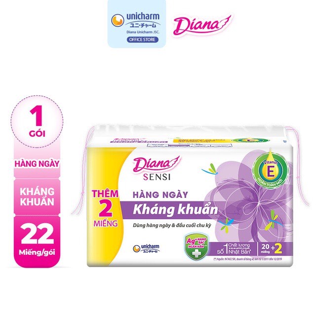 Băng vệ sinh Diana hàng ngày Sensi kháng khuẩn gói 22 miếng