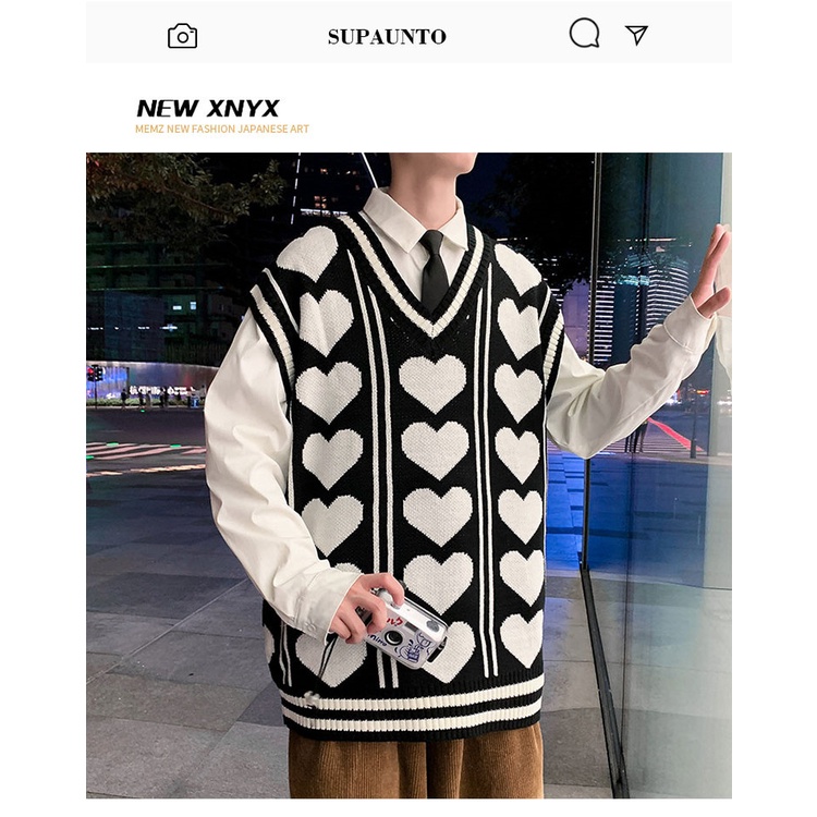 Áo sweater dệt kim không tay dáng rộng cổ chữ v thời trang dành cho nam - ảnh sản phẩm 7