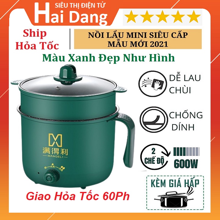 Nồi Lẩu Điện 1.8L Mini, Kèm Giá Hấp, Ca Nấu Mì Hâm Nóng - Nồi Lẩu Đa Năng 2 Chế Độ Nhiệt Mẫu Mới 2021