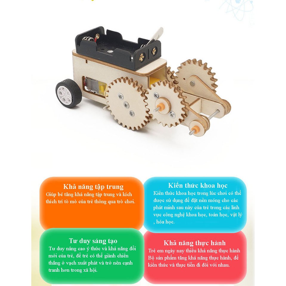 Đồ Chơi Gỗ Xe Mô Hình Bánh Răng Công Nghệ, Đồ Chơi Lắp Ráp Xe Đẩy Khứ Hồi, Đồ Chơi Khoa Học Tự Làm DIY Wood Steam C-24