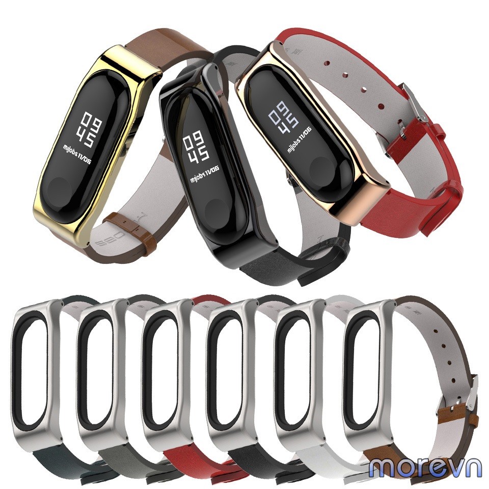 Dây đeo da PU Mi band 4, mi band 3 chính hãng Mijobs - dây đeo thay thế miband 4, miband 3 da PU mặt kim loại (Mijobs)