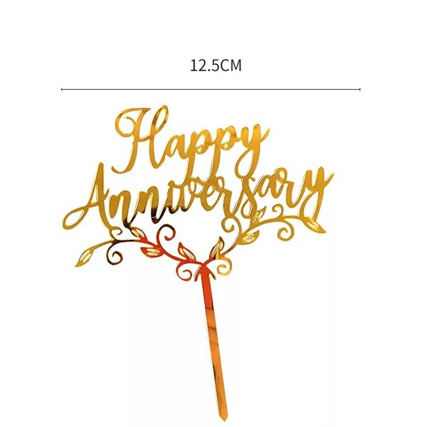 Topper mica Anniversary lá vàng
