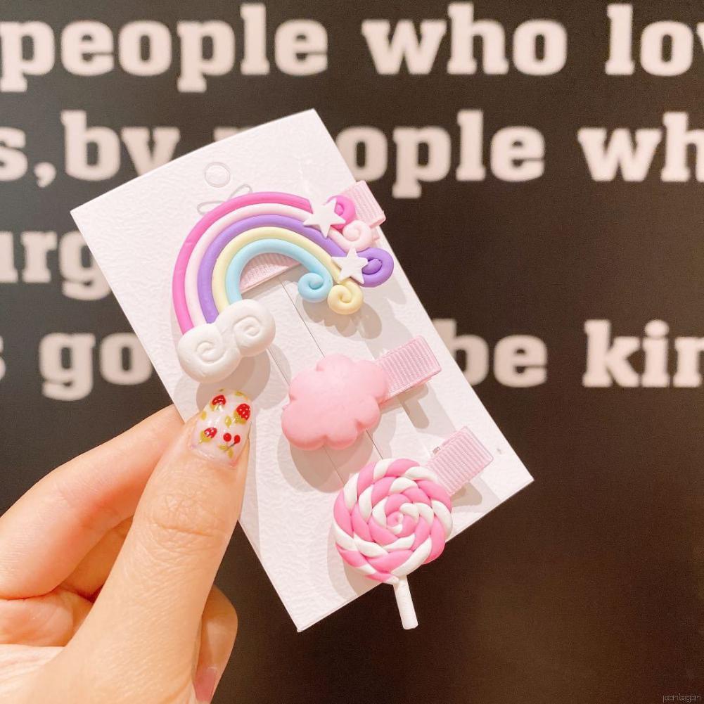 Set 3 Kẹp Tóc Hình Kẹo Mút / Cầu Vồng / Đám Mây Dễ Thương Cho Bé Gái