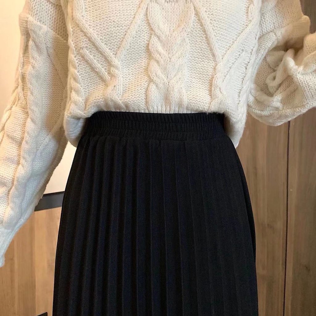 Chân váy chữ A xếp ly lưng cao thời trang thu đông Hàn Quốc mới 2021