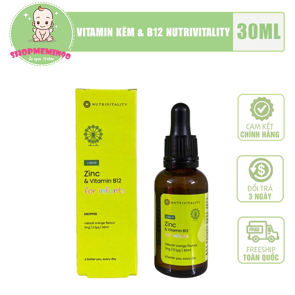 Kẽm Nutrivitality Zinc Vitamin B12 - 30ml Anh Quốc - Bổ sung kẽm & Vitamin B12 cho bé