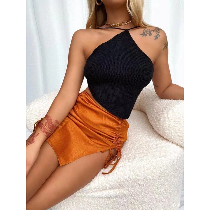 Áo Tank Top Dệt Kim Hở Lưng Phong Cách Quyến Rũ