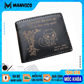 Ví nam da bò, ví da bò thật 100%, bảo hành 24 tháng, khắc theo yêu cầu, tada79