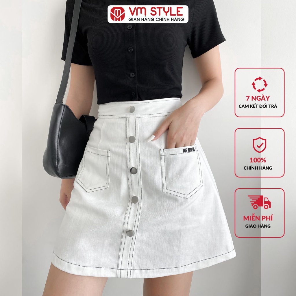 Chân váy ngắn VMSTYLE form chữ A viền chỉ nổi 2 túi hộp phối nút 809 CVN00010