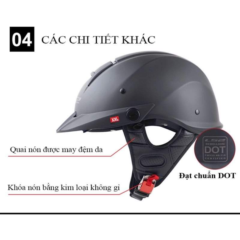 [TẶNG GĂNG 100K]  Mũ bảo hiểm nửa đầu  LS2 OF590 Rebellion cao cấp