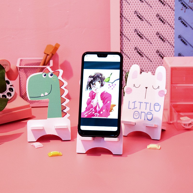 Giá đỡ điện thoại bằng gỗ/nhựa bền bỉ phong cách nhân vật hoạt hình dễ thương