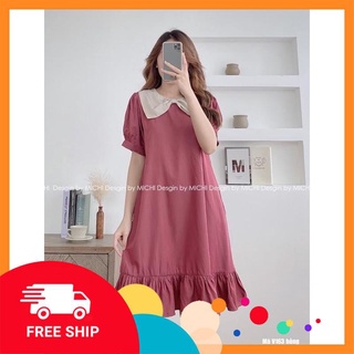 [BigSale] Váy Đũi Cổ Nơ Tay Bồng Chất Đũi Lụa