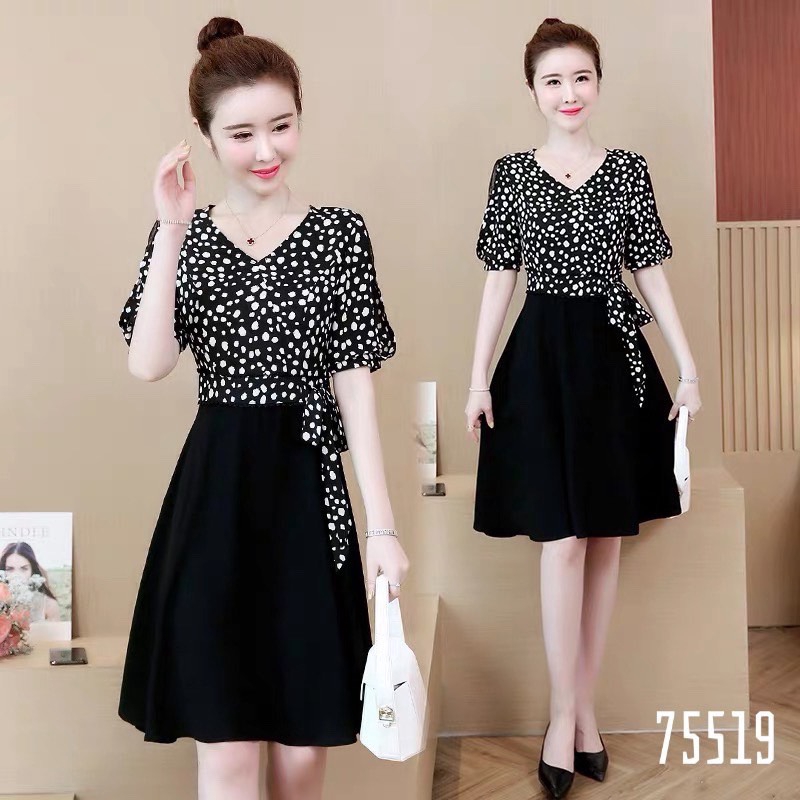 [MẪU ĐẦM HOT] ĐẦM VOAN CHẤM BI DÁNG CHỮ A CAO CẤP CỔ V CỰC HOT ĐỦ SIZE M L XL 2XL - XƯỞNG ĐẦM THÙY DƯƠNG - 75519