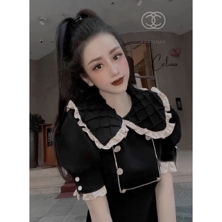 Đầm cổ viền dáng ngắn chữ A